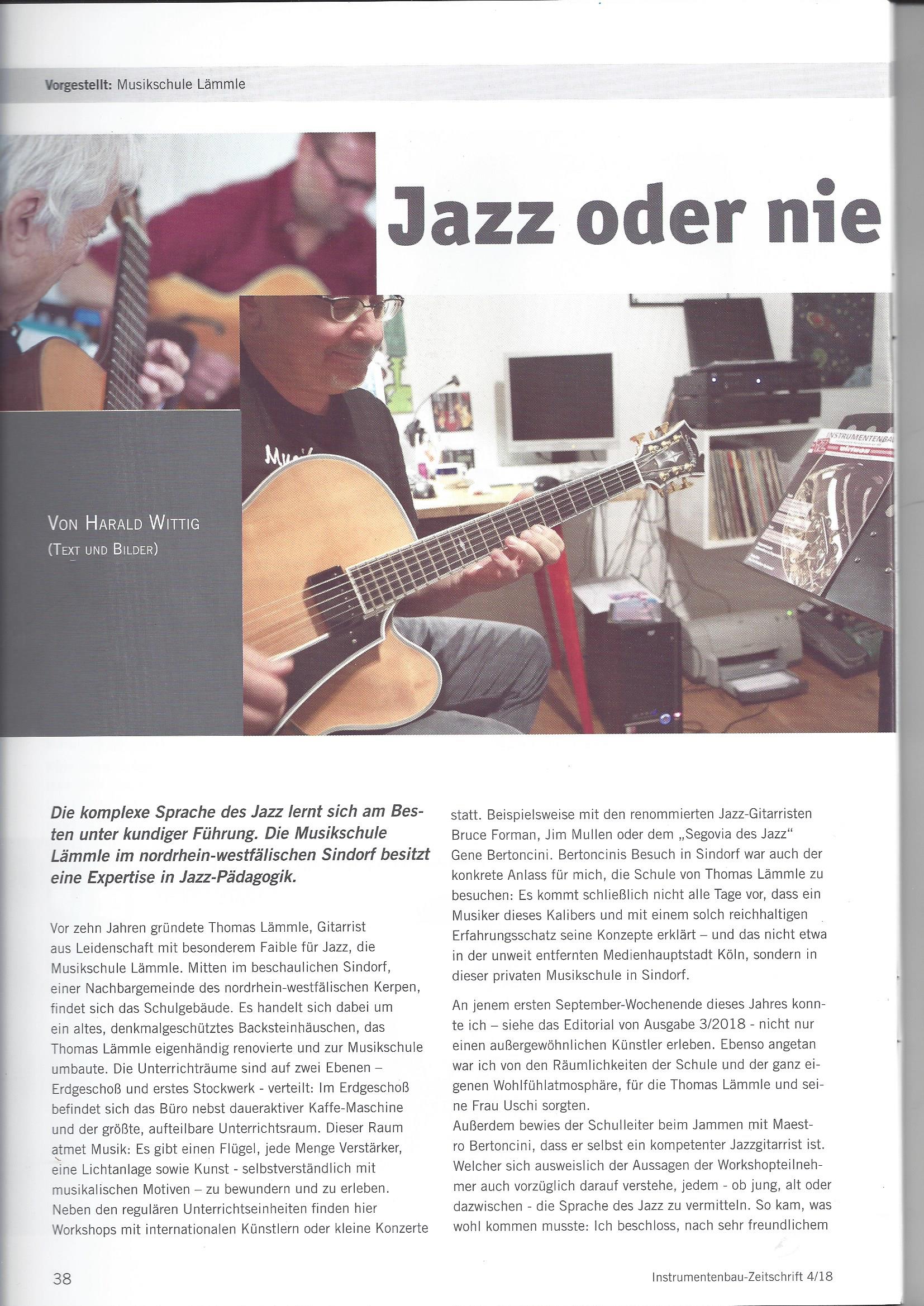 Artikel von Harald Wittig "Jazz oder nie"