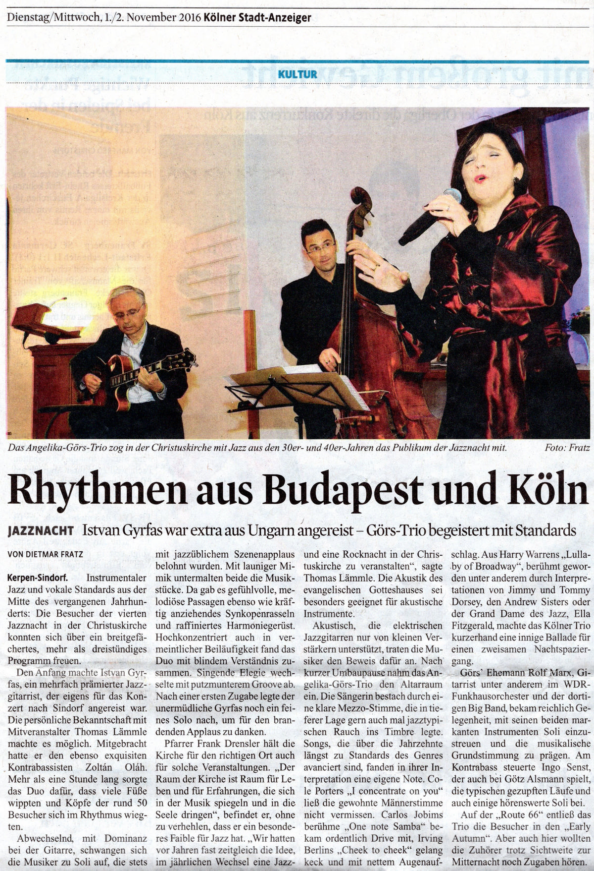 KStA-Artikel zum Konzert Angelika Goers & Istvan Gyrfas