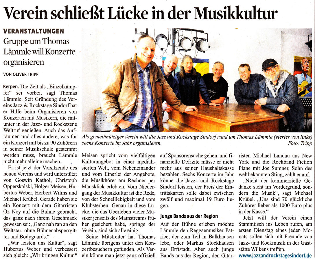 Gründung von Jazz & Rockstage Sindorf 2015
